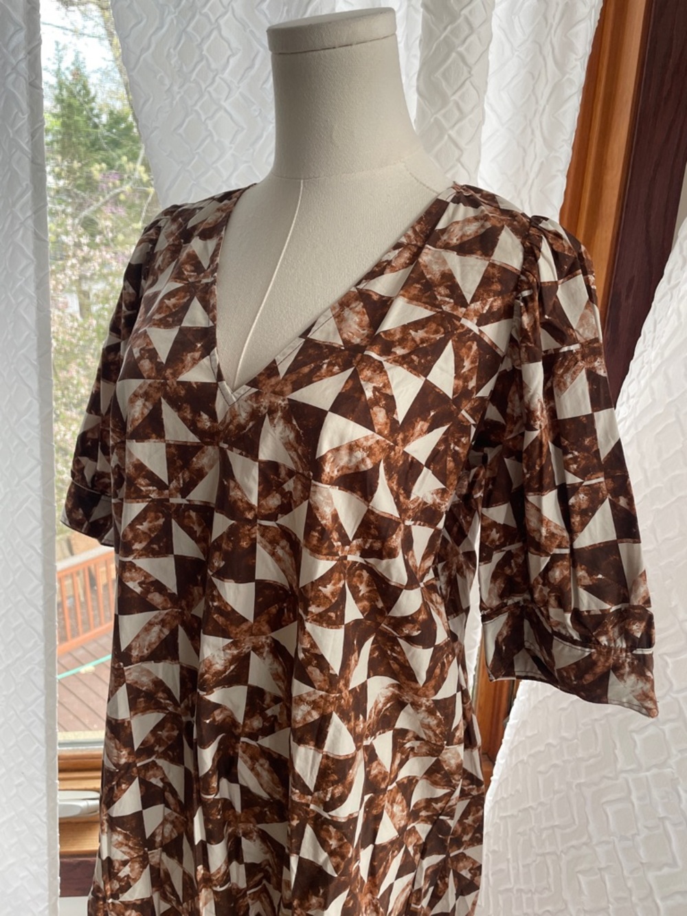 Marie Oliver OLA Brown and White Geometric Print Cotton Casual Dress - Picture 7 of 15